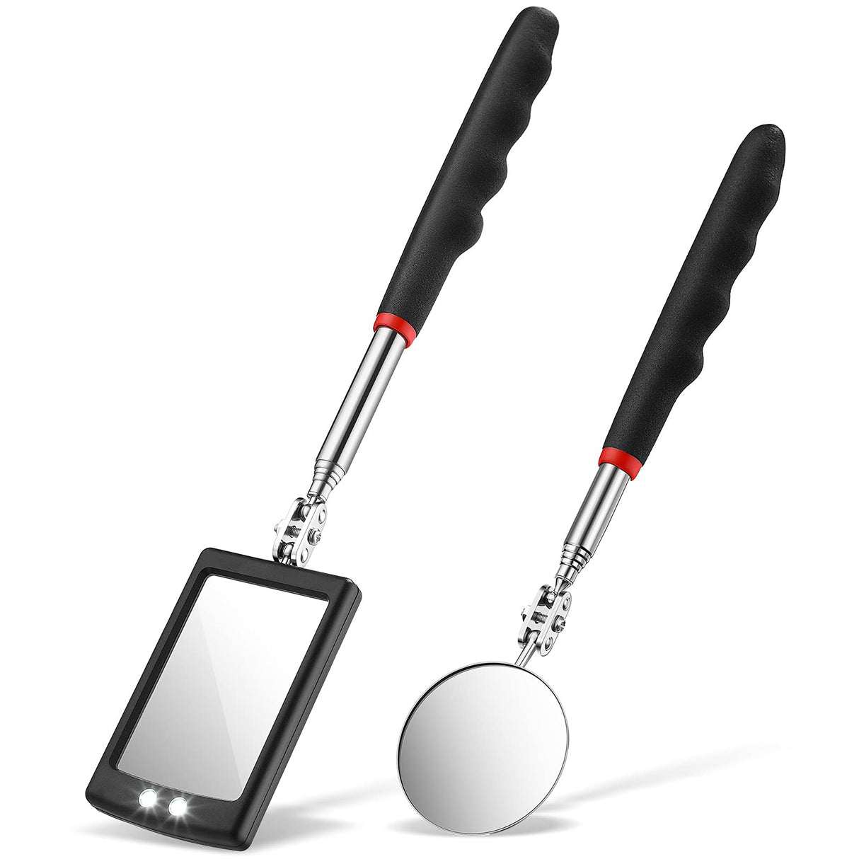 Frienda 2 Pieces Lighted Telescoping Inspection Mirror Flexible Retractable LED Automotive Extension Mirror Round Dental Mirror with Light Pickup Frienda