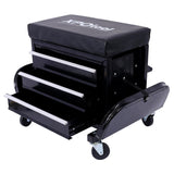 Campfun Rolling Creeper Seat, 350-Pound Capacity Garage Glider Rolling Tool Chest Seat, Mechanics Roller Seat with 3 Drawers, Rolling Tool Chest Campfun