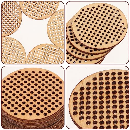 Amosfun 20pcs Wooden Hanging Circle Wooden Cross Stitch Plate Mini Embroidery Template for DIY Crafts Wedding Christmas Hanging Decor Amosfun