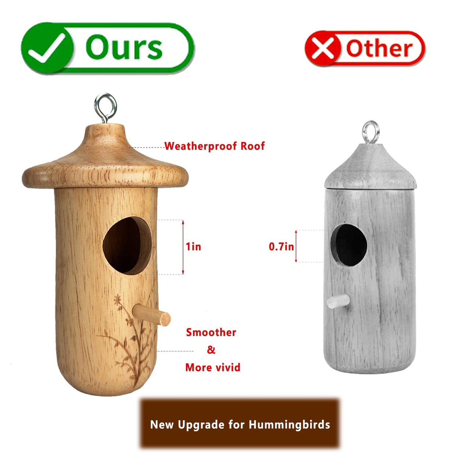 Hummingbird House, 3Pcs Humming Bird House for Outside Hanging, Natural Wooden Hummingbird Nest, Gardening Gifts Home Decoration yewacne
