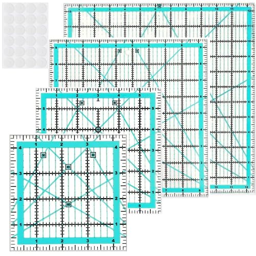 Quilting Rulers,4 Square Ruler Quilting Templates(4.5"X4.5", 6"X6", 9.5"X9.5", 12.5"X12.5"),Quilting Rulers Acrylic Rulers Fabric Cutting Ruler with ZICALSO