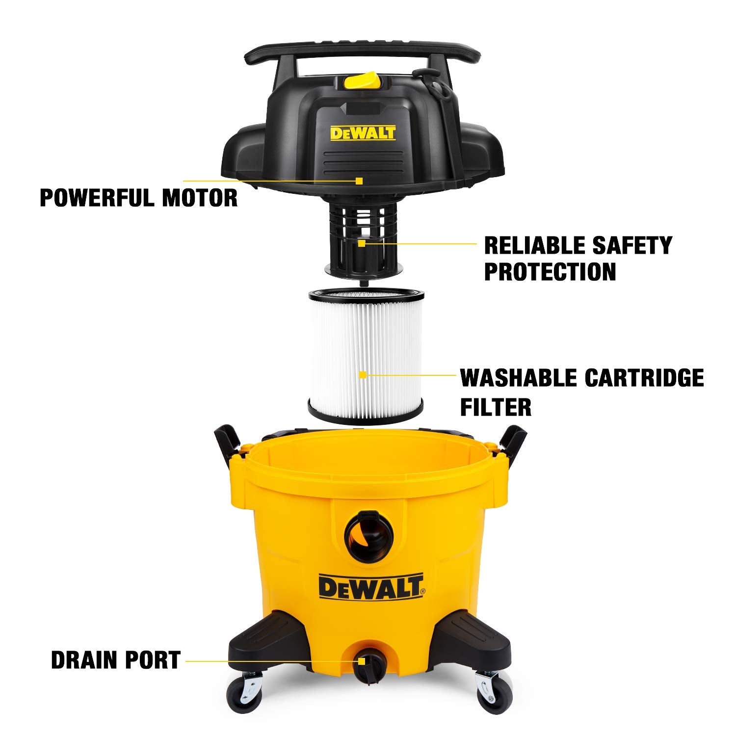 DeWALT DXV10P 10 gallon Poly Wet Dry Vacuum Yellow - WoodArtSupply