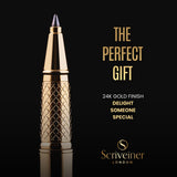 Scriveiner Gold Rollerball Pen - Stunning Luxury Pen with 24K Gold Finish, Schmidt Ink Refill, Best Roller Ball Pen Gift Set for Men & Women, Scriveiner