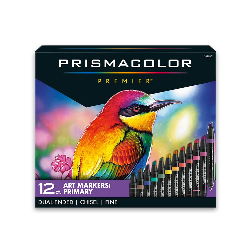 Prismacolor Premier Double-Ended Art Markers, Fine and Chisel Tip, 12 Pack Prismacolor