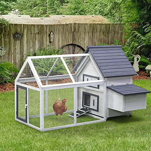 PawHut 65" Chicken Coop Wooden with Detachable Run, Outdoor Chicken House Poultry Cage Hen with Nesting Box, Removable Tray, Roosting Bars, Ramp, for