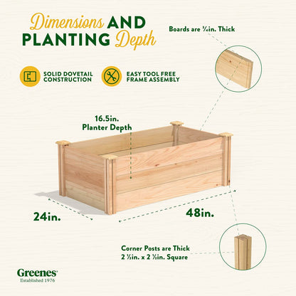 Greenes Fence Premium Cedar Raised Garden Bed, 2' x 4' x 16.5" - Made in USA with North American Cedar