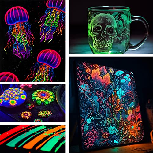 Roizefar Fabric Paint, 16 Colors Glow in the Dark Paint, 3D Permanent Acrylic Textile Paint (20 ml/0.68 oz), Neon Craft Painting Fabric Paint for Roizefar