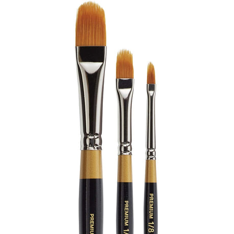KINGART B-021 Premium 3 pc. Original Gold 9520 Series Filbert Rake Brush Set, Synthetic Golden Taklon for Acrylic, Oil, Watercolor Paint, Short KINGART