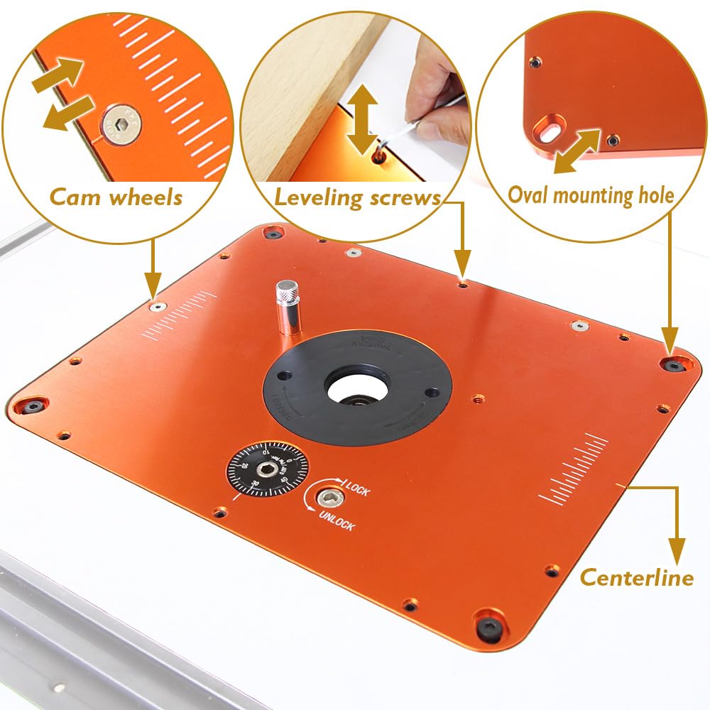 O'SKOOL Router Lift Systems for 3-1/2" Diameter Motors, 9-1/4'' x 11-3/4'' Plate 5-Piece Insert Ring Kit O'SKOOL