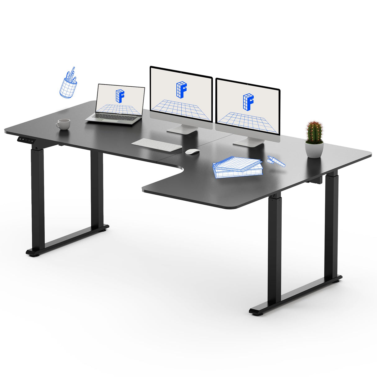 FLEXISPOT Dual Motor 4 Legs L Shaped Standing Desk Corner Desk Computer Electric Sit Stand Up Desk Height Adjustable Desk Home Office Table with FLEXISPOT