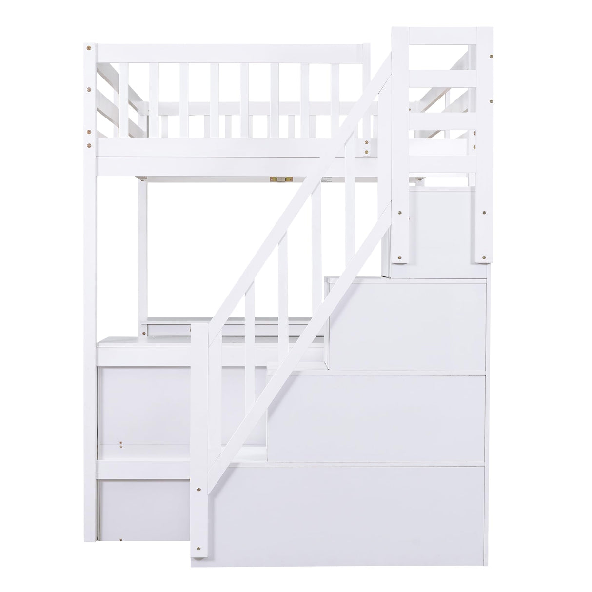 Full-Size White Loft Bed with Desk, Stairs, and Storage for Kids, Teens, and Adults Bellemave