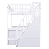 Full-Size White Loft Bed with Desk, Stairs, and Storage for Kids, Teens, and Adults Bellemave
