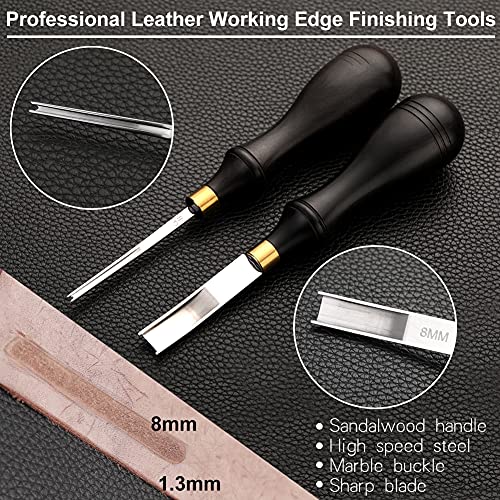 TLKKUE Leather Working Edge Finishing Tool and Supplies with Professional Toolbox Including Leather Cutting Knife and Edge Beveler, Wooden Edge - WoodArtSupply