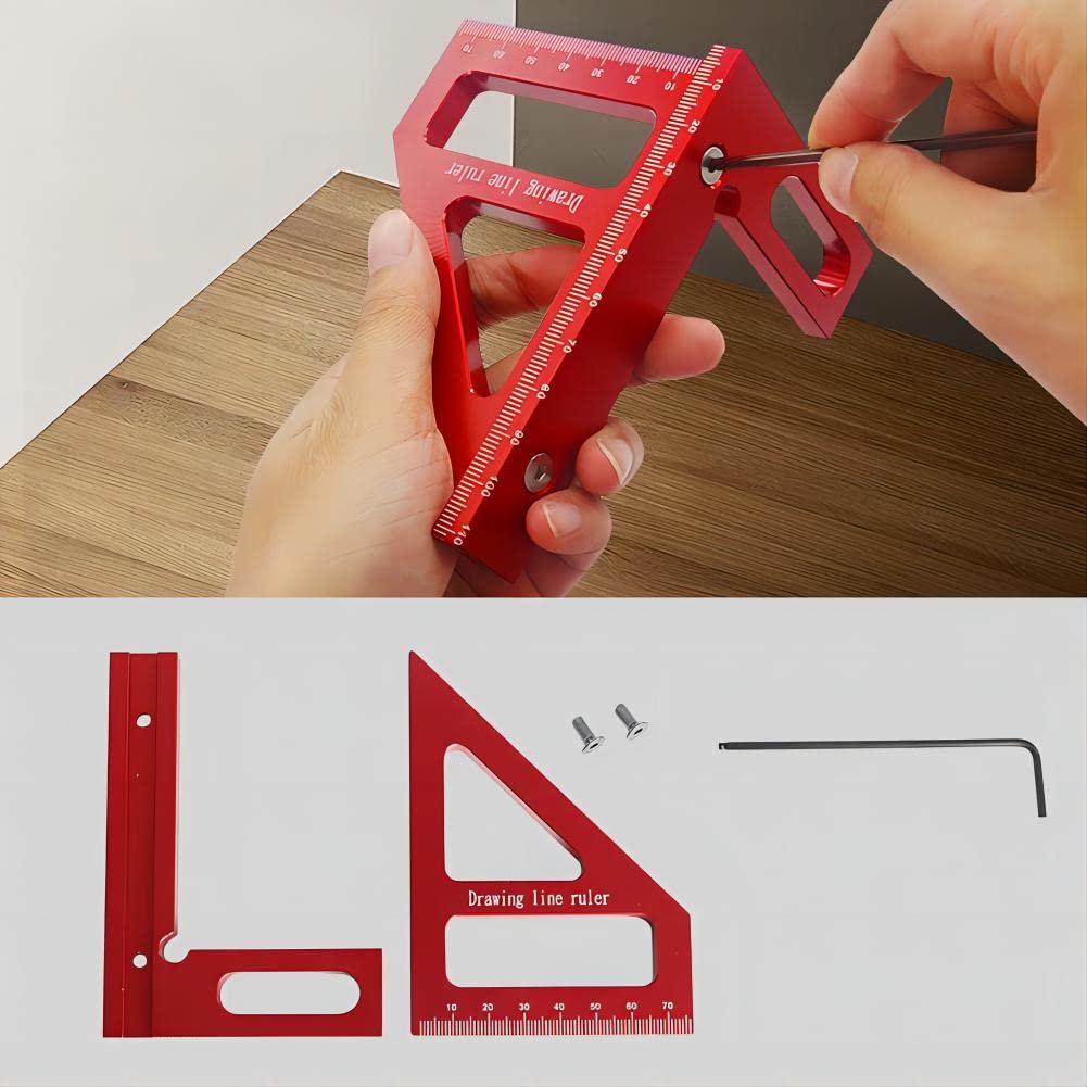 KETIPED 3D Multi-Angle Measuring Ruler,45/90 Degree Aluminum Alloy Woodworking Square Protractor,Drawing Line Ruler, Miter Triangle Ruler High KETIPED