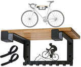 Bike Rack Wall Mount with Shelf and 8 Hooks Offer Horizontal Indoor Bike Storage for Sheds Garages. Wooden Bike Rack Bracket for Road, Mountain, wisnew