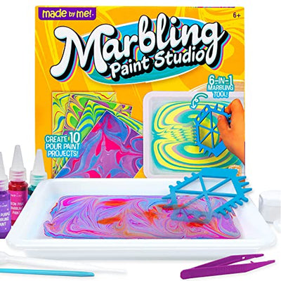 Made By Me Marbling Paint Studio, 25-Piece Marbling Kit for Kids, Make 10 Pour Paint Art Projects, Dip & Paint Marbling Arts & Crafts Kits for Kids,