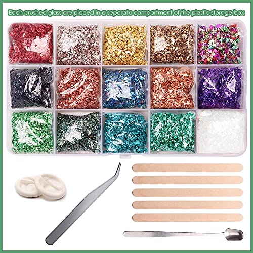 12 Box Crushed Glass Craft Glitter Fine for Resin Art, Small Broken Glass  Pieces Irregular Metallic Crystal Chips Chunky Flakes Sequins for Nail Arts