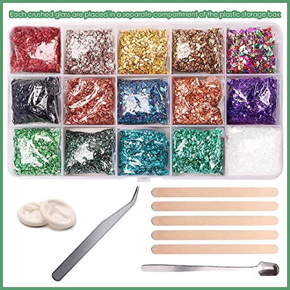 Crushed Glass Craft Glitter Fine for Resin Art, Small Broken Glass Pieces Irregular Metallic Crystal Chips Chunky Flakes Sequins for Nail Arts DIY - WoodArtSupply