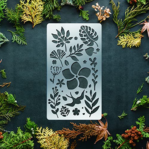 BENECREAT 4PCS 4x7 Inch Flower Grass Pattern Metal Stencils, Nature Theme Butterfly Bird Stencil Template for Wood Carving, Drawings and Woodburning, BENECREAT