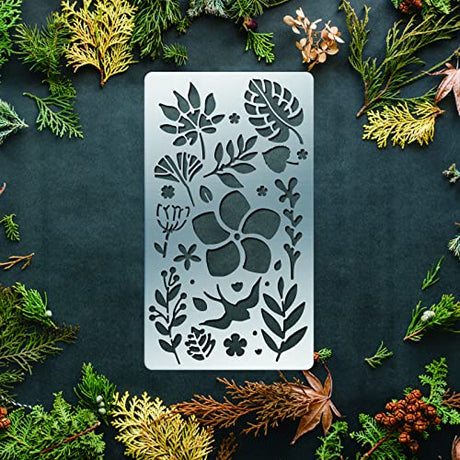 BENECREAT 4PCS 4x7 Inch Flower Grass Pattern Metal Stencils, Nature Theme Butterfly Bird Stencil Template for Wood Carving, Drawings and Woodburning, BENECREAT
