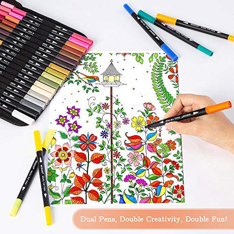 Art Markers Dual Brush Pens for Coloring, 60 Artist Colored Marker Set, Fine and Brush Tip Pen Art Supplier for Kids Adult Coloring Books, Bullet Nicecho