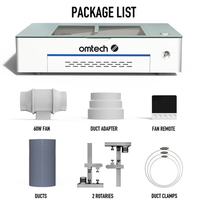 OMTech 50W Desktop Laser Engraver with LightBurn, 12x20 CO2 Laser Engraving Machine with 2 Rotary Axes 5MP Camera Fume Extractor Water Chiller, Polar - WoodArtSupply