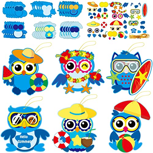30 PCS Summer Craft Kits Kids DIY Hawaii Aloha Owl Craft Preschool Art Craft, Make Your Own Bulk Set for Home Classroom Day-Care Game Activities chiazllta
