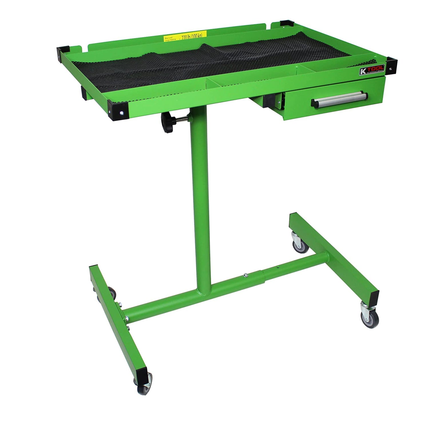 K Tool International 75108 Adjustable Tear Down Work Table with Drawer for Garages, Repair Shops, and DIY, Portable, (4) 2" Swivel Casters, 220 Pound K Tool International