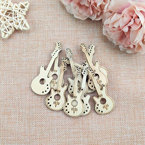 20pcs Guitar Wood DIY Crafts Cutouts Wooden Electric Guitar Shaped Slices Embellishments Gift Unfinished Wood Ornaments Home Decorations Creaides