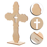 KALLORY Unfinished Wood Crosses with Stand, 10pcs Wood Standing Christian Cross Religious Jesus Cross Tabletop Altar Cross Figurine for Crucifix KALLORY