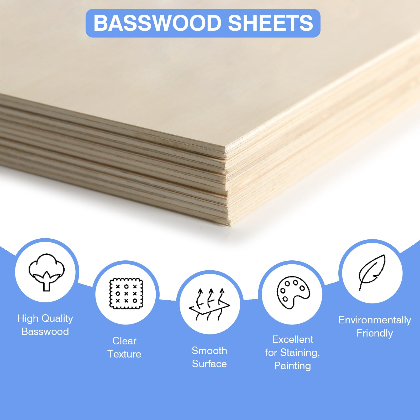 12 Pack Basswood Sheets for Crafts 12x18x1/8 Inch, 3mm Thick Unfinished Plywood for Laser Cutting & Engraving, DIY Ornaments and Architectural Model - WoodArtSupply