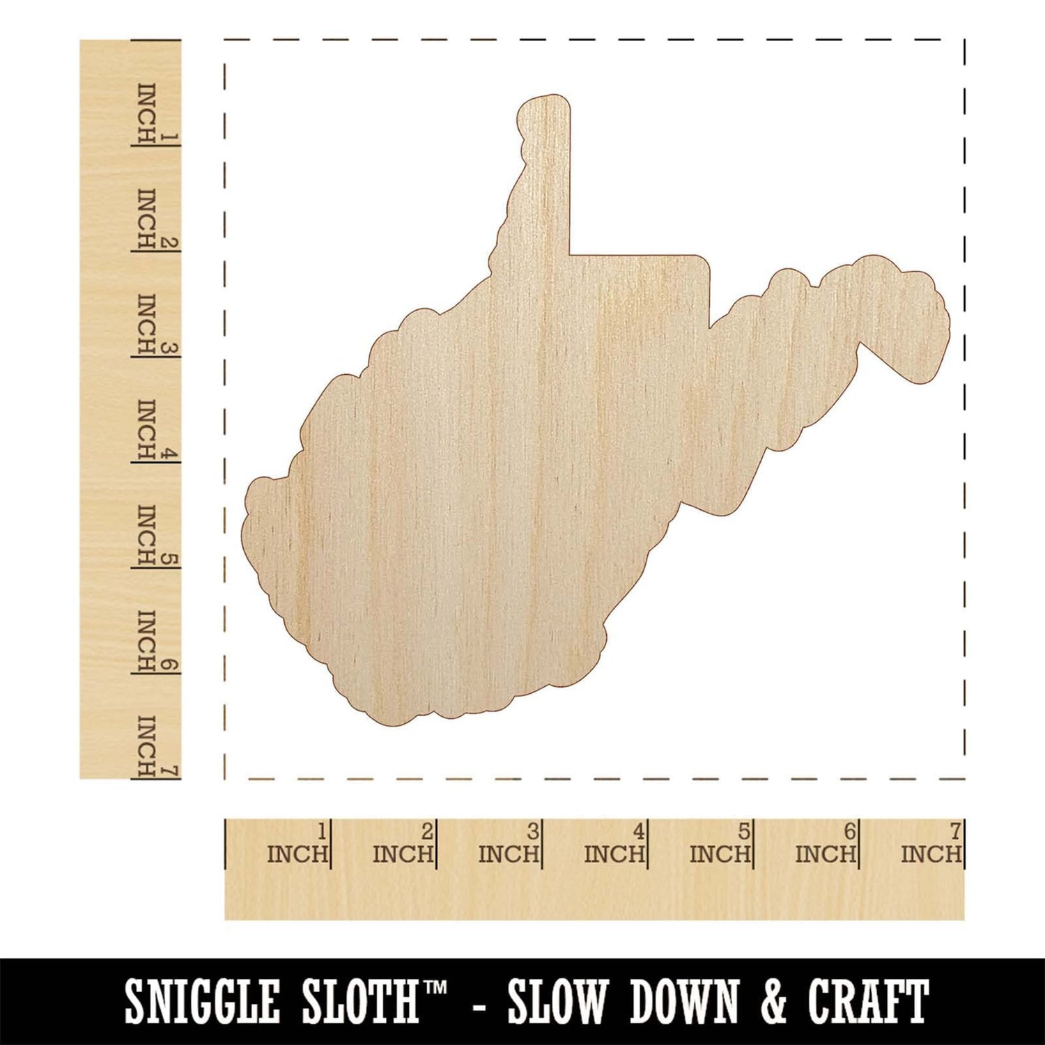 West Virginia State Silhouette Unfinished Wood Shape Piece Cutout for DIY Craft Projects - 1/4 Inch Thick - 6.25 Inch Size Sniggle Sloth