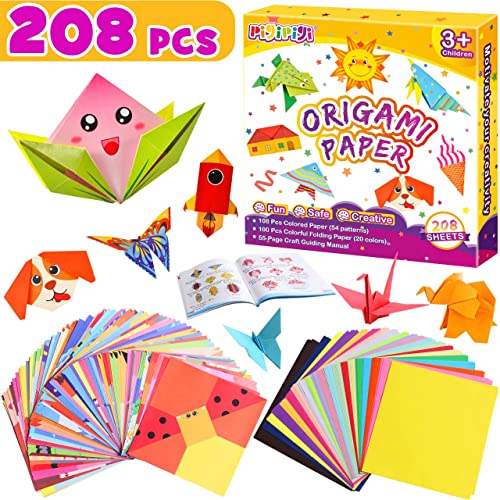 pigipigi Craft Origami Paper for Kids - 208 Sheets Vivid Colorful Folding Papers 54 Patterns Art Projects Kit for 5 6 7 8 9 10 11 12 Years Old Girl