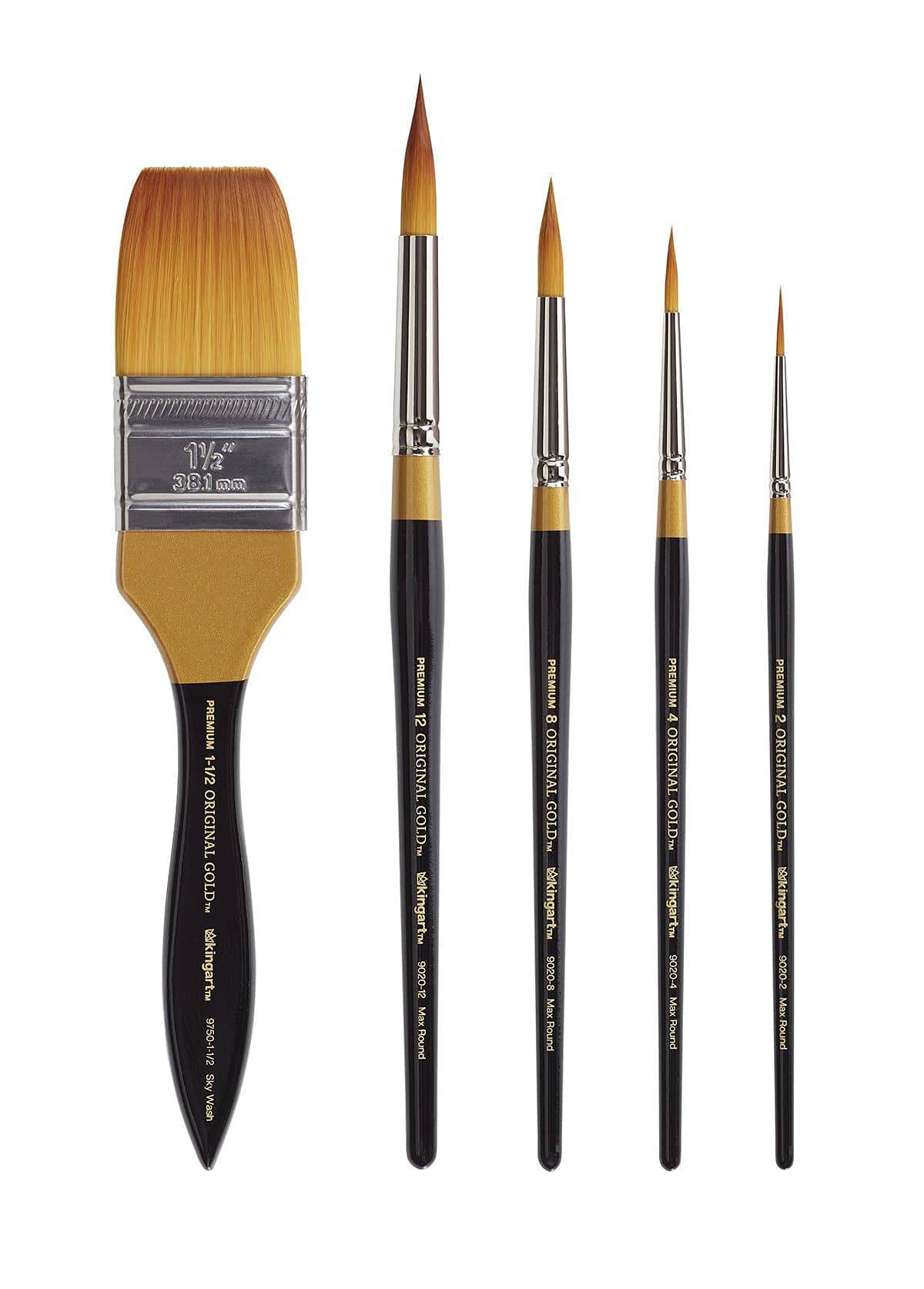 KINGART Original Gold Series Premium Golden Taklon Multimedia Artist Brushes, Painting Tools for Oil, Acrylic, Watercolor and Gouache, Gift Box, KINGART