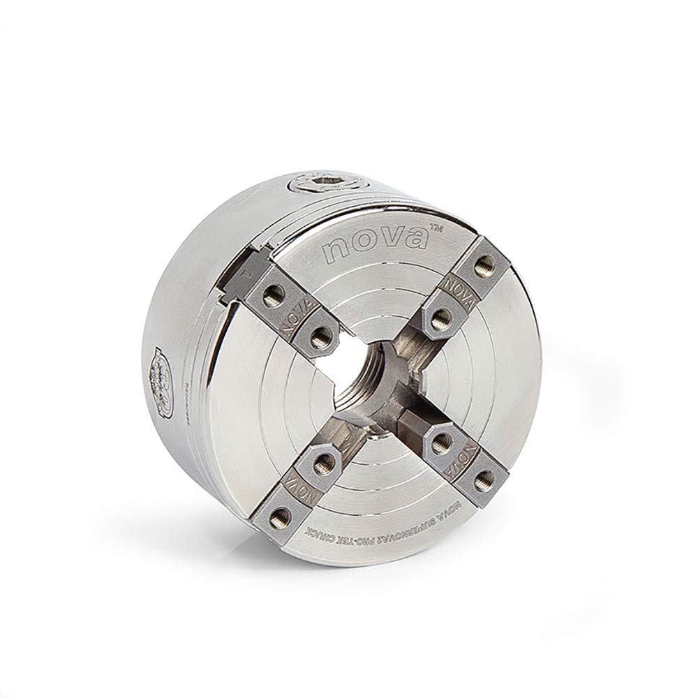 NOVA 23262 SUPERNOVA2 Insert Type Wood Turning Nickel Plated Chuck and Laser Etched Precise Jaw Set with T Bar Wrench and 6 Point Star Fasteners Nova