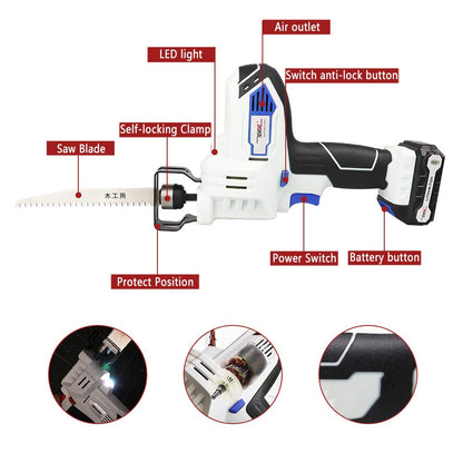 12V Cordless Reciprocating Saw with 2x Wood Blades Includes 2.0Ah Battery, Smart Charger and USB Power Source - WoodArtSupply