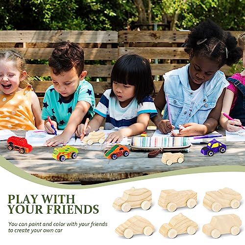 Lenwen 48 Pcs Wood DIY Car Toys for Party Unfinished Wooden Cars, Wooden Toy Cars Wooden Arts and Crafts DIY Toys for Students Girls Boys Home Lenwen