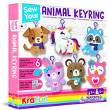 KRAFUN Unicorn Sewing Keyring Kit for Kids Age 7 8 9 10 11 12 Learn Art & Craft, Includes 6 Stuffed Animal Bear, Dog, Rabbit, Raccoon, Owl Dolls, KRAFUN