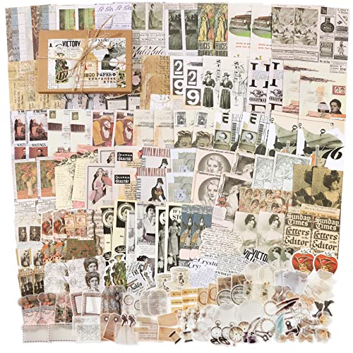 Draupnir 200 Pieces Vintage Scrapbooking Supplies Junk Journal Supplies Scrapbook Kit Vintage Scrapbooking Stickers Ephemera Decoupage Paper for - WoodArtSupply