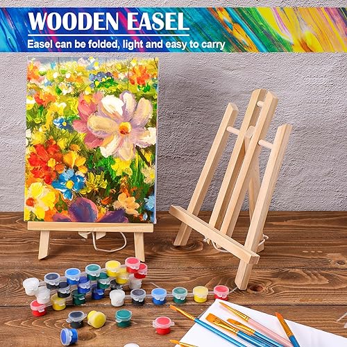 Yeaqee 84 Pcs Professional Painting Set with 6 Wooden Easel, 6 Canvases, 6 Palette, 6 Mini Acrylic Paint, 6 Packs of 60 Brushes, Painting Supplies - WoodArtSupply