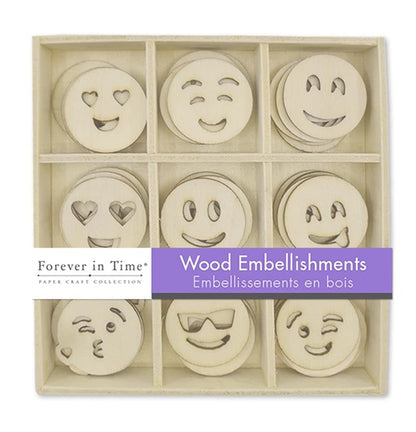 Mini Laser Cuts Wood Shape - Smiley Faces - 45 Pieces - 1'' Across - WoodArtSupply