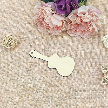 Creaides Guitar Wood DIY Craft Cutout Wooden Guitar Shaped Hanging Ornaments with Hole Hemp Ropes Gift Tags for Wedding Birthday Christmas Party