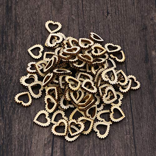 Amosfun 100pcs Hollow Out Lace Heart Wooden Pieces Cutouts Craft Embellishments Wood Ornament Manual Accessories for DIY Art (20mm)