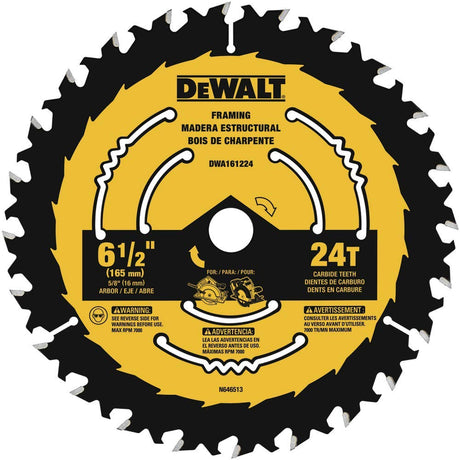 DEWALT Circular Saw Blade, 6 1/2 Inch, 24 Tooth, Framing (DWA161224) DEWALT