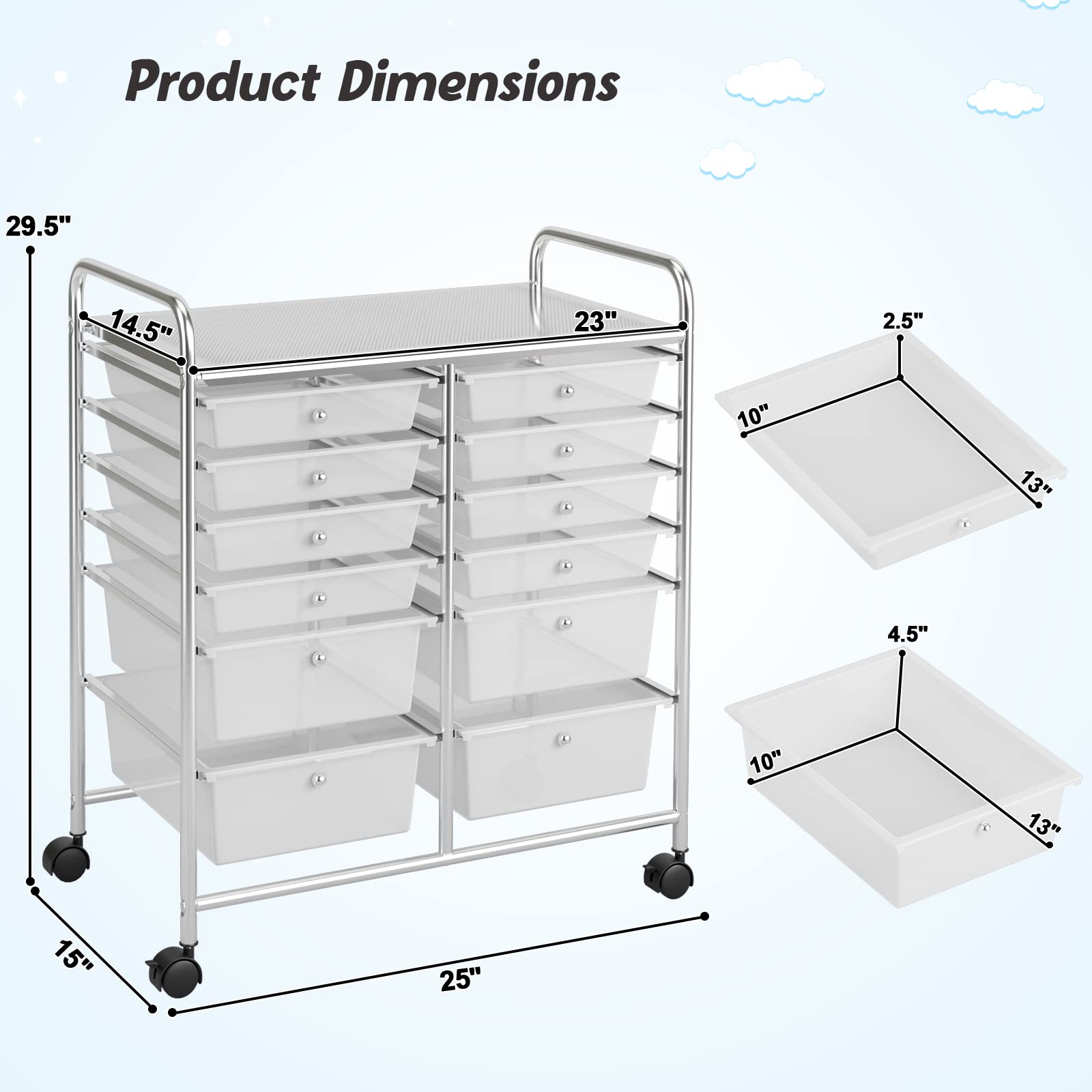 COSTWAY 12-Drawer Rolling Storage Cart, Moveable Art Craft Organizer W/Lockable Wheels, Metal Shelf, Files Arrangement Tools Makeup Storage Cart for - WoodArtSupply