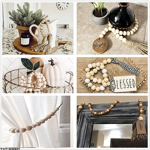 THYSSEN 2000pcs 20mm Wood Beads Crafts Natural Round Unfinished Loose Beads are Used to Make DIY Wooden Beads Garlands, Home Decoration THYSSEN