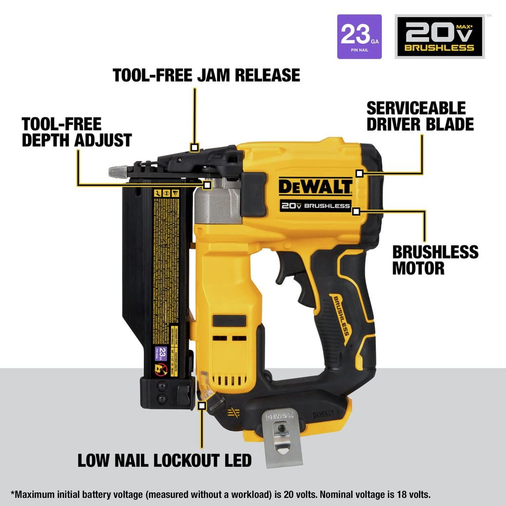 DEWALT ATOMIC Compact Series™ 20V MAX* Brushless Cordless 23 Ga. Pin Nailer (Tool Only) (DCN623B) - WoodArtSupply