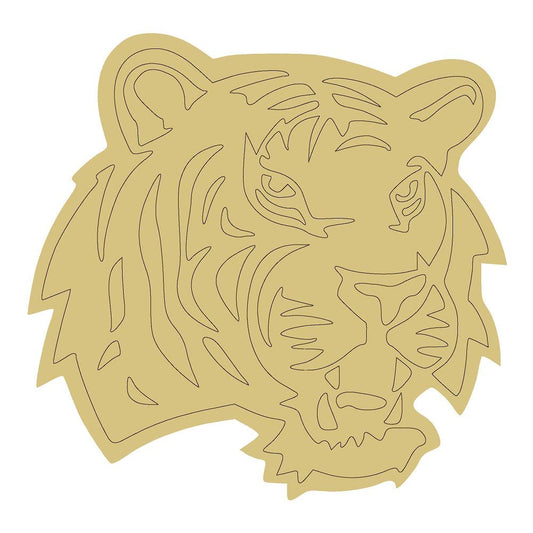 Tiger Design by Lines Cutout Unfinished Wood Animal Decor Mascot Coloring Book Door Hanger Everyday MDF Shape Canvas Style 2 Art 1 (12") - WoodArtSupply