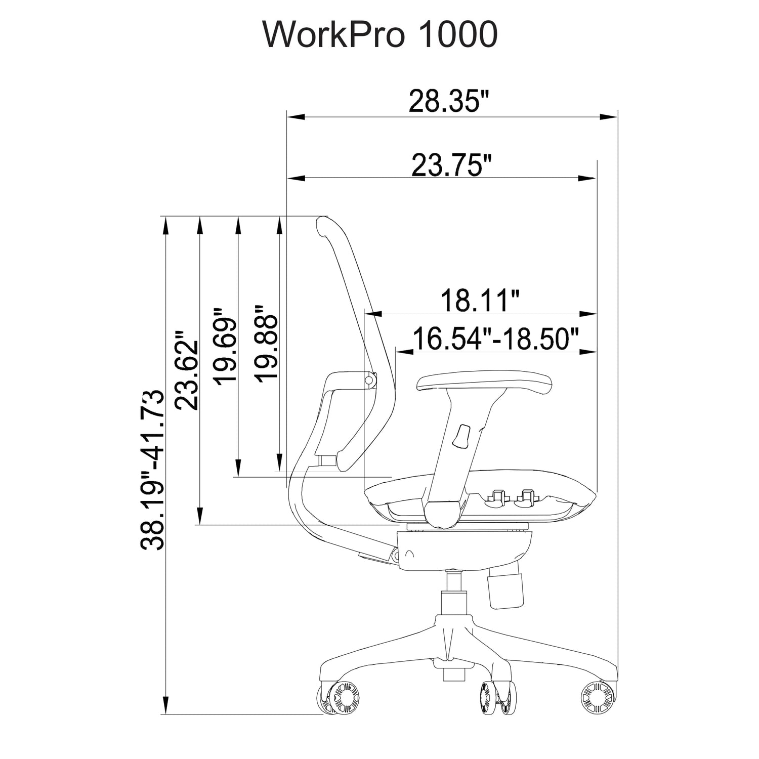 WorkPro® 1000 Series Ergonomic Mesh/Mesh Mid-Back Task Chair, Black/Black, BIFMA Compliant WorkPro