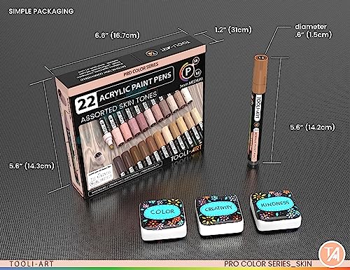 TOOLI-ART 22 Acrylic Paint Markers Paint Pens Pro Color Series Set 3mm Medium Tip for Rock Painting, Glass, Mugs, Wood, Metal, Glass Paint, Canvas, - WoodArtSupply